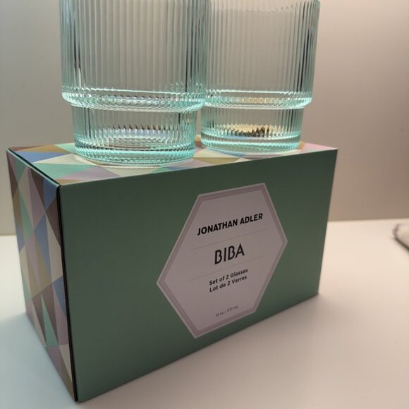 NEW JONATHAN ADLER BIBA Ribbed Glasses SET OF 2 - Picture 1 of 2